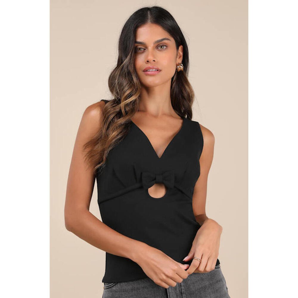 Lulus Patrizia Black Cutout Bow V-neck Sleeveless Top - Size M